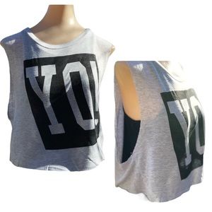 Wet seal YO crop top grey size medium sleeveless hem cut off t-shirt women’s*
